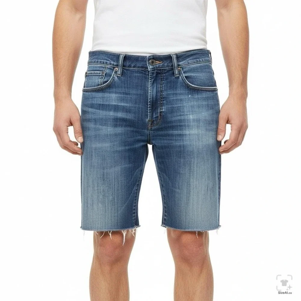 Lucky Brand 121 Heritage Slim Bermuda Shorts Mens 34 Blue Denim Raw Hem